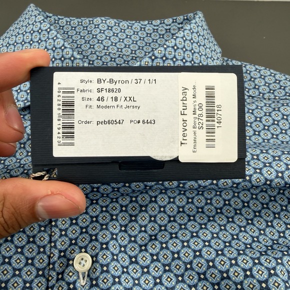 $278 New EMANUEL BERG Jersey Byron Stretch Shirt Men's 2XL XXL 18 EU 46 Blue AOP - Picture 6 of 9